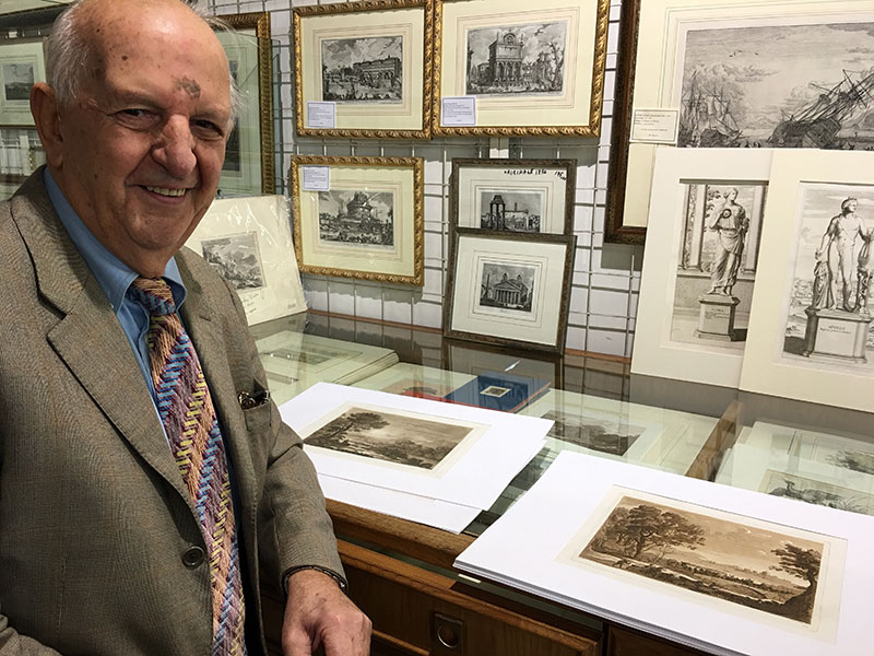 Drawing is respected in Italy. Artisians and merchants are usually delighted to talk with you about drawing, art, and culture. Paolo has been selling prints and engravings in Rome for over 35 years. I shared my sketchbooks and he shared exquisite engravings. 